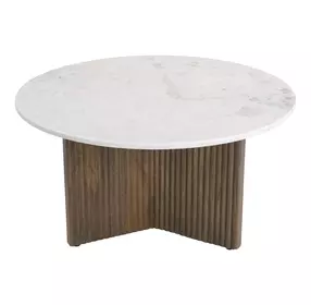 Tailo White and Brass Round Marble Top Coffee Table