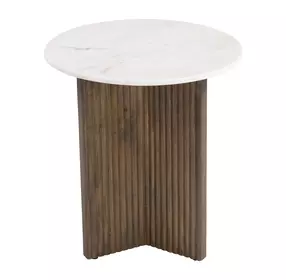 Tailo White and Brass Round Marble Top Side Table