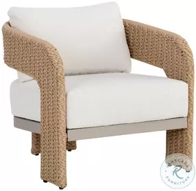 Delphi Louis Cream And Natural Performance Fabric Outdoor Lounge Chair