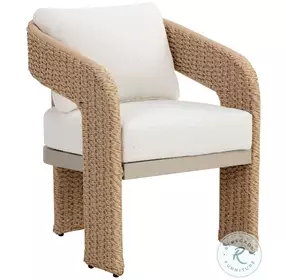 Delphi Louis Cream And Natural Performance Fabric Outdoor Dining Arm Chair