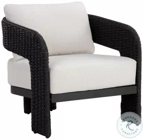 Delphi Louis Cream And Black Performance Fabric Outdoor Lounge Chair