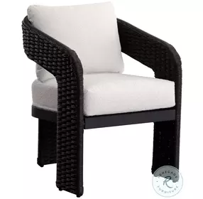 Delphi Louis Cream And Black Performance Fabric Outdoor Dining Arm Chair