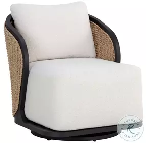 Bora Louis Cream Performance Fabric Outdoor Swivel Lounge Chair