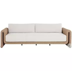 Tibi Louis Cream Performance Fabric Sofa With Natural Wooden Frame