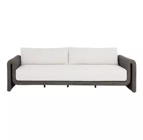 Ravina Louis Cream and Gray Performance Fabric Outdoor 96" Sofa