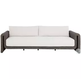 Tibi Louis Cream Performance Fabric Sofa With Gray Wooden Frame