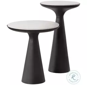 Chizu White Marble And Bronze Nesting End Table Set of 2