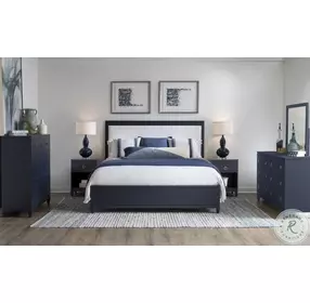 Summerland Inkwell Blue Upholstered Panel Bedroom Set