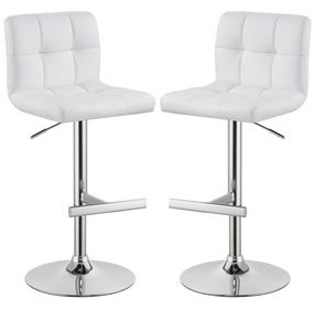 Lenny Chrome And White Adjustable Height Bar Stool Set of 2