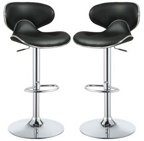 Edenton Black And Chrome Upholstered Adjustable Height Bar Stool Set of 2