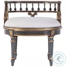 Hathaway Ivory Oval Upholstered Vanity Stool