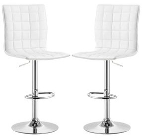 Ashbury White And Chrome Upholstered Adjustable Bar Stool Set of 2