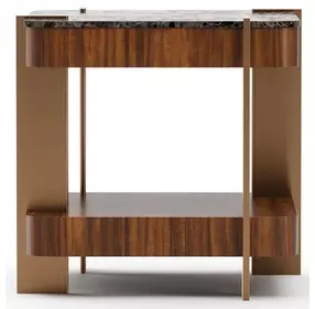 Altura Smoked Walnut and Champagne Gold Square Stone Top Side Table