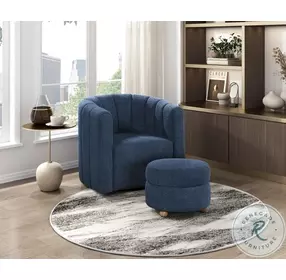 Halsey Blue Swivel Chair with Ottoman