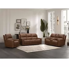Pierce Homerun Cinnamon Leather Zero Gravity Power Reclining Living Room Set with Power Lumbar and USB Charging