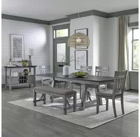 Newport Smokey and Carbon Gray Upholstered 6 Piece Extendable Trestle Base Dining Set