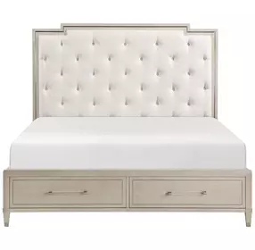 Genoa Light Oak California King Upholstered Storage Platform Bed with USB Charging