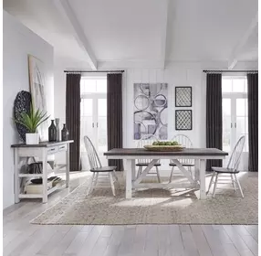 Harvest Grove White and Brown 5 Piece Trestle Base Dining Set