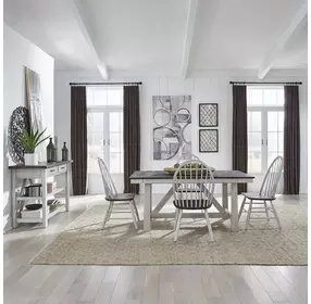 Harvest Grove White and Brown 5 Piece Extendable Trestle Base Dining Set