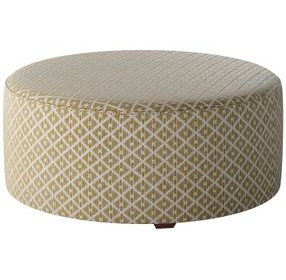 Limelight Mineral Yellow and White Performance Fabric Round Cocktail Ottoman