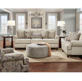 Carys Doe Beige 96" Living Room Set with Nailhead Trim and Throw Pillows