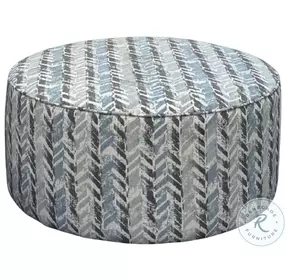 Wowza Mink Blue and Brown Upholstered Round Cocktail Ottoman