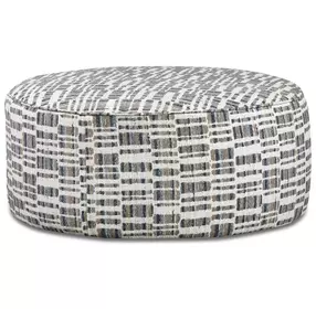 Universal Denim Beige and Blue Upholstered Round Cocktail Ottoman