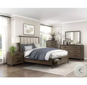 Cambridge Dark Walnut And Flaxen Platform Storage Bedroom Set