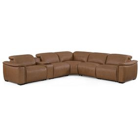 Camden Dusty Taupe Leather 6 Piece Modular Zero Gravity Power Reclining Sectional with Power Headrest and USB Charging