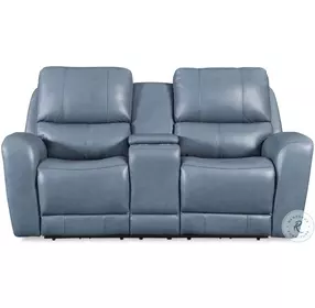 Bel Air Blue Leather Dual 76" Power Reclining Console Loveseat