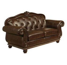 Anondale Espresso Leather 70" Loveseat with Nailhead Trim