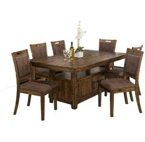 Cannon Valley Medium Brown Upholstered 7 Piece Dining Set with Nailhead Trim