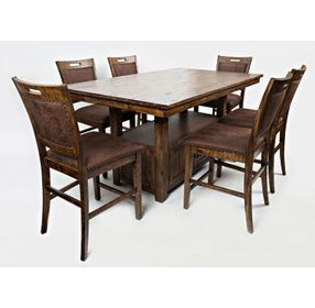 Cannon Valley Medium Brown Upholstered 7 Piece Counter Height Dining Set with Nailhead Trim