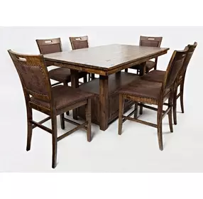 Cannon Valley Medium Brown Upholstered 7 Piece Counter Height Dining Set with Nailhead Trim
