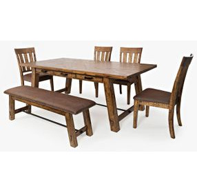 Cannon Valley Medium Brown Upholstered 5 Piece Dining Set with Bench and Nailhead Trim