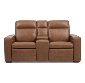 Dutch Cortado Brown Leather 78" Zero Gravity Power Reclining Loveseat with Console and USB Charging