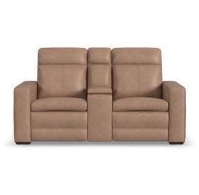 Dutch Desert Tan Leather 78" Zero Gravity Power Reclining Loveseat with Console and USB Charging