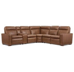 Dutch Cortado Brown Leather 6 Piece Modular Zero Gravity Power Reclining Sectional with Power Lumbar and USB Charging