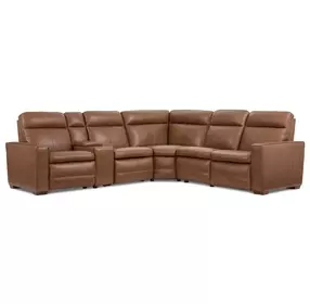 Dutch Cortado Brown Leather 6 Piece Modular Zero Gravity Power Reclining Sectional with Power Lumbar and USB Charging