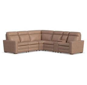 Dutch Desert Tan Leather 6 Piece Modular Zero Gravity Power Reclining Sectional with Power Lumbar and USB Charging