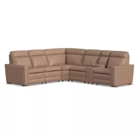 Dutch Desert Tan Leather 6 Piece Modular Zero Gravity Power Reclining Sectional with Power Lumbar and USB Charging