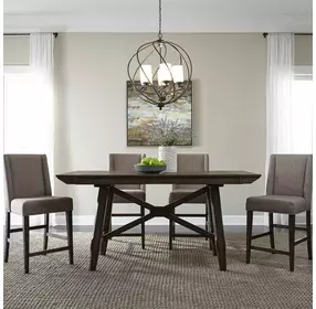 Double Bridge Dark Chestnut and Gray 5 Piece Extendable Gathering Dining Set