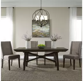 Double Bridge Dark Chestnut and Gray 5 Piece Extendable Trestle Base Dining Set