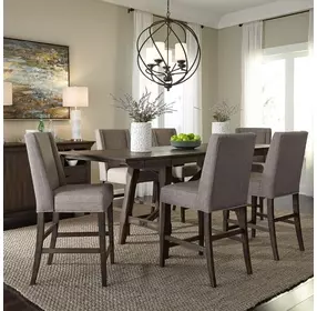 Double Bridge Dark Chestnut and Gray 7 Piece Extendable Gathering Dining Set