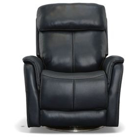 View Blue Leather Swivel Power Recliner With Power Headrest And Lumbar