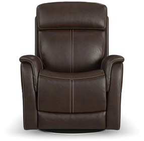 View Dark Blue Leather Swivel Power Recliner with Power Lumbar and USB Charging