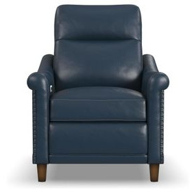 Elizabeth Dark Sea Blue Leather Power Recliner with Nailhead Trim and USB Charging