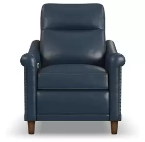 Elizabeth Dark Sea Blue Leather Power Recliner with Nailhead Trim and USB Charging