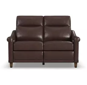 Elizabeth Brunette Brown Leather 58" Power Reclining Loveseat with Nailhead Trim and USB Charging