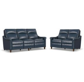 Elizabeth Dark Sea Blue Leather Power Reclining Living Room Set